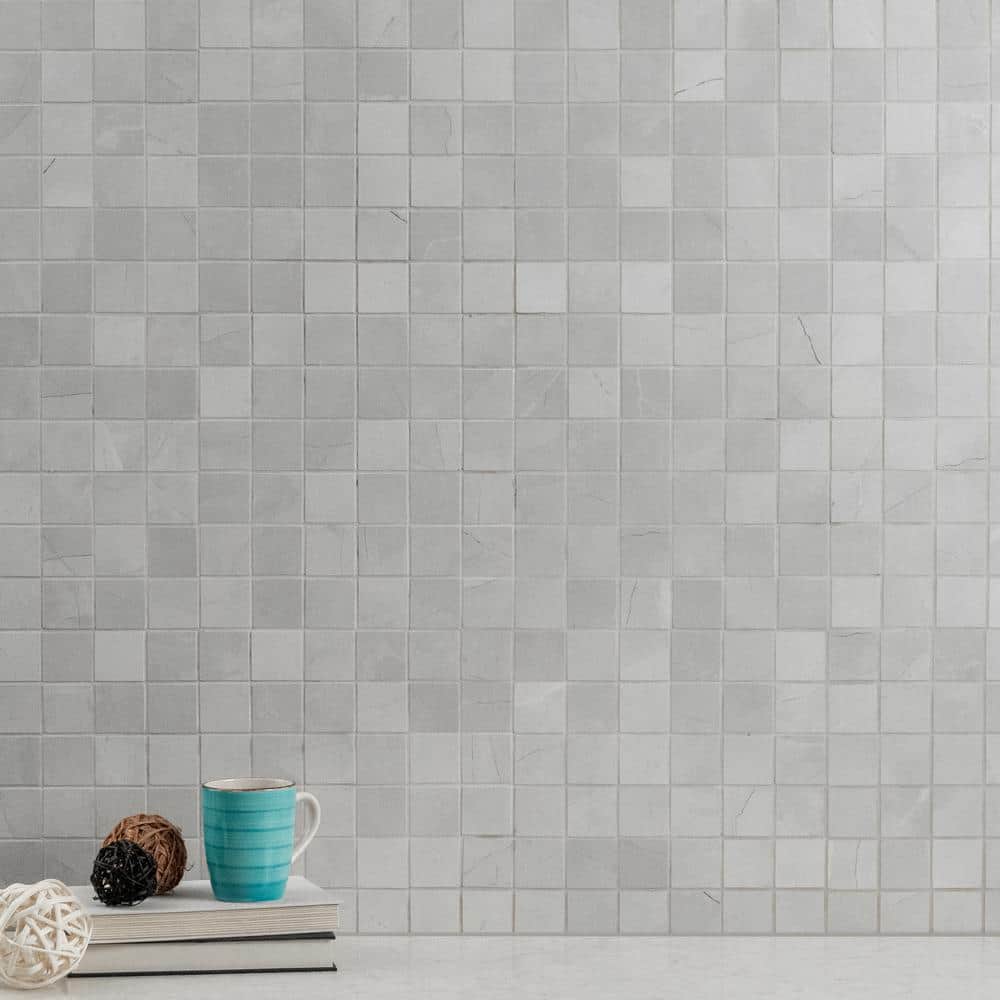 Madison Celeste 2 in. Square 12 in. x 12 in. x 0.39 in. Matte Porcelain Mesh-Mounted Mosaic Tile (8 sq. ft./Case) - Hercitys