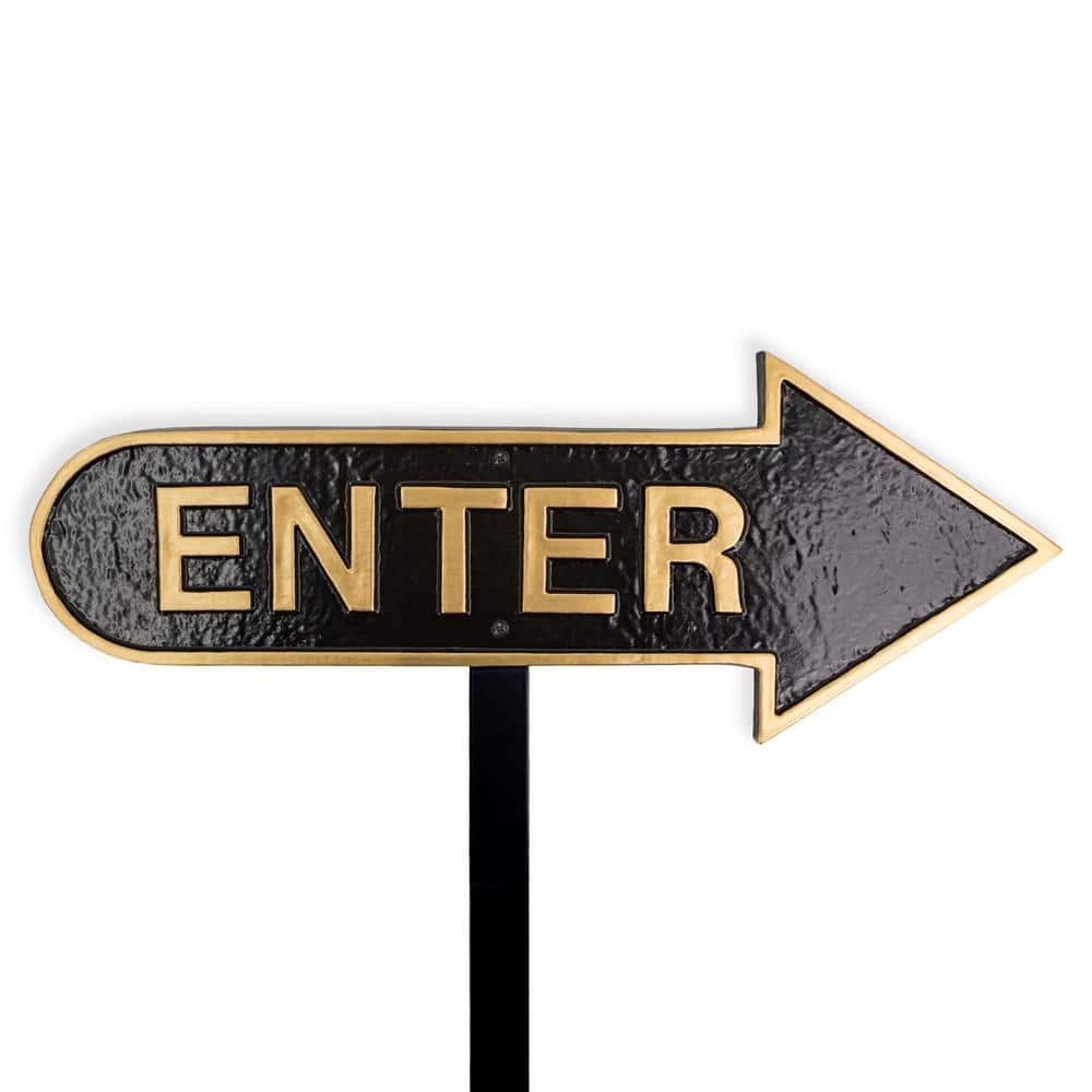 6″ x 15.5″ Right Arrow Enter Statement Plaque Sign with Lawn Stake-Black/Gold - Hercitys