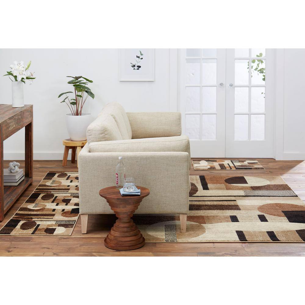 Tribeca Jasmine Brown/Beige 5 ft. x 7 ft. Geometric 3-Piece Area Rug Set - Hercitys
