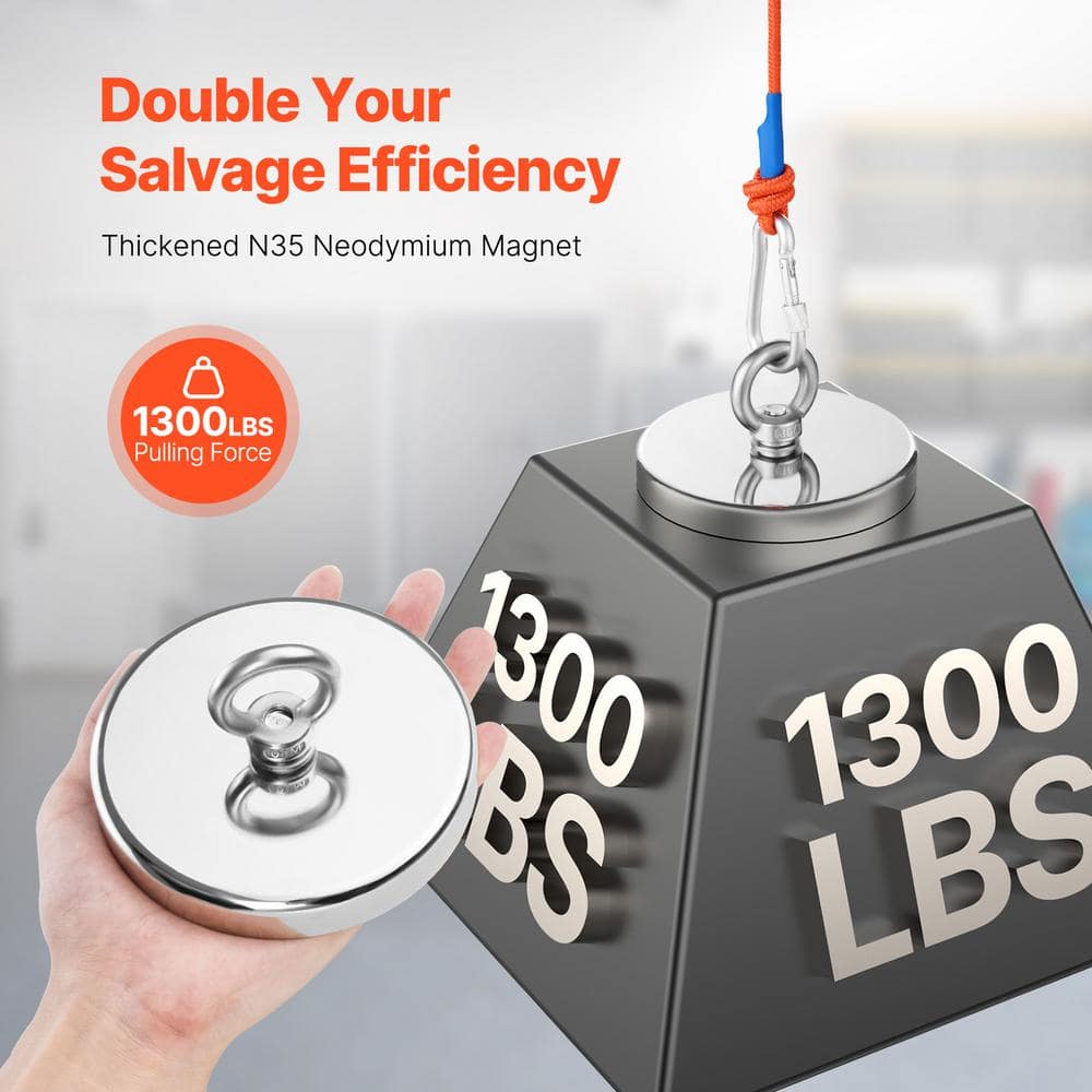 Magnet Fishing Kit, 1300 lbs./590 kg Single-Sided Pulling Force Strong Magnet Fishing Kit, Rare Earth Neodymium Magnetic - Hercitys