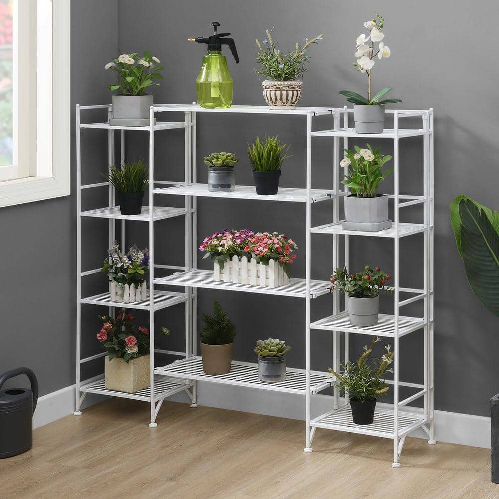 Xtra Storage 4 Tier Folding White Metal Household Shelving Unit-Set of 4 Ext Shelves 51.5″ W x 11.25″ D x 44.75″ H - Hercitys