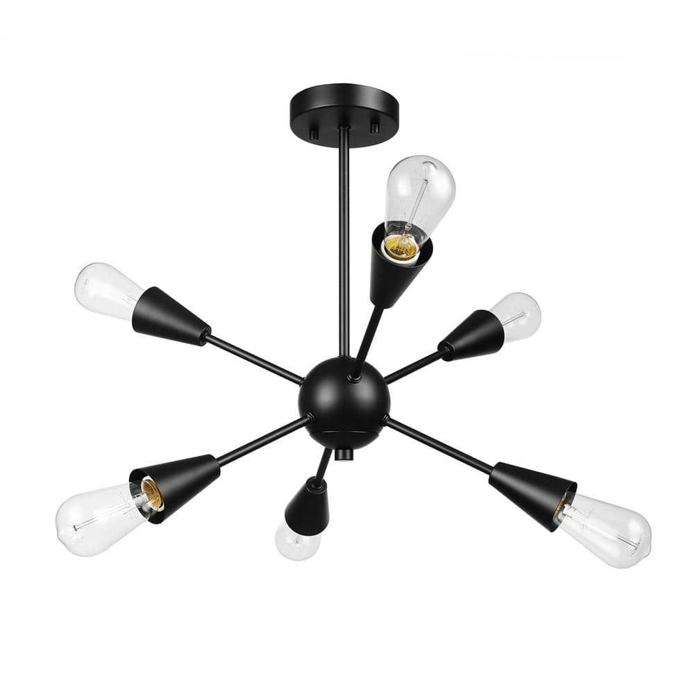 Emmanuelle 19.25 in. 6-Light Matte Black Semi-Flush Mount Ceiling Light - Hercitys