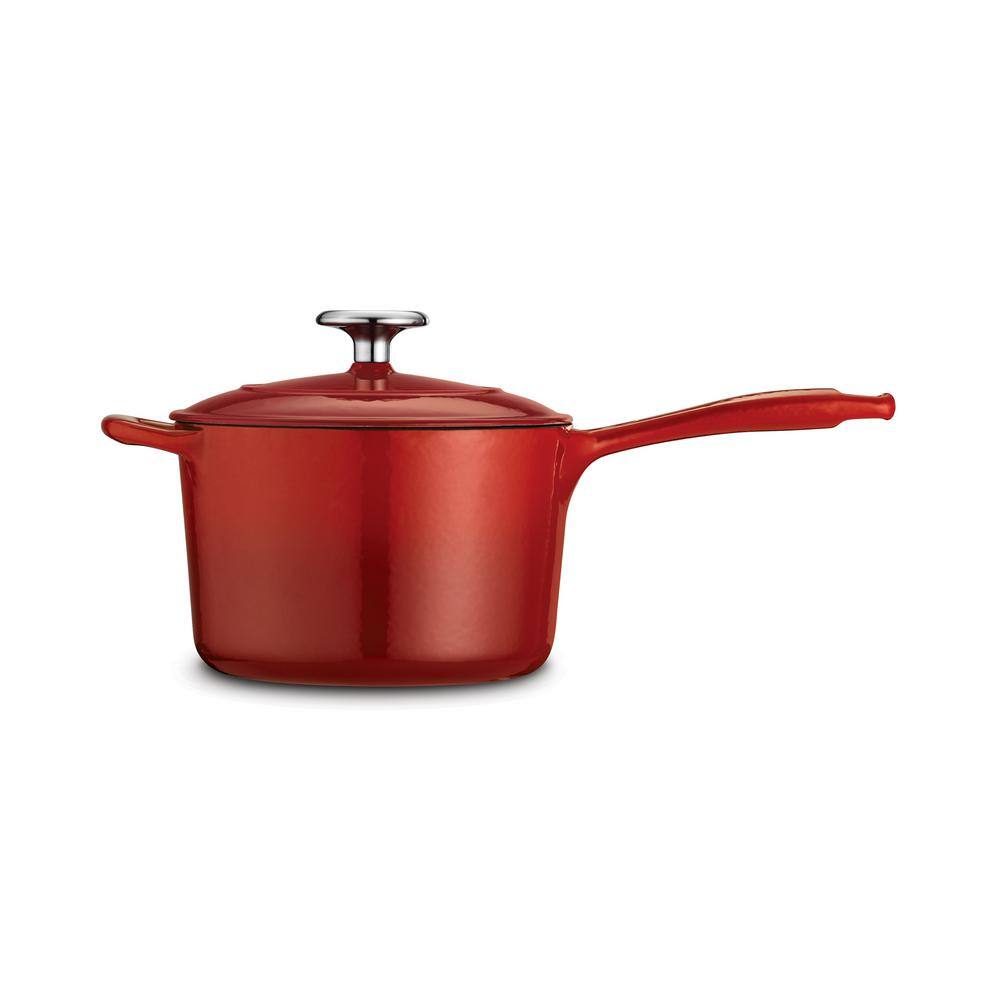 Gourmet 2.5 qt. Enameled Cast Iron Sauce Pan in Gradated Red with Lid - Hercitys