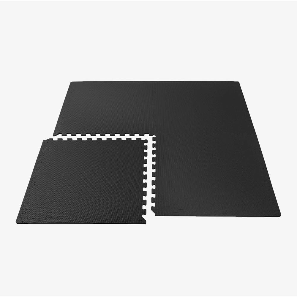 Black 24 in. W x 24 in. L x 3/8 in. T Interlocking Foam Gym Flooring Mat (6 Tiles/Pack) (24 sq. ft. ) - Hercitys