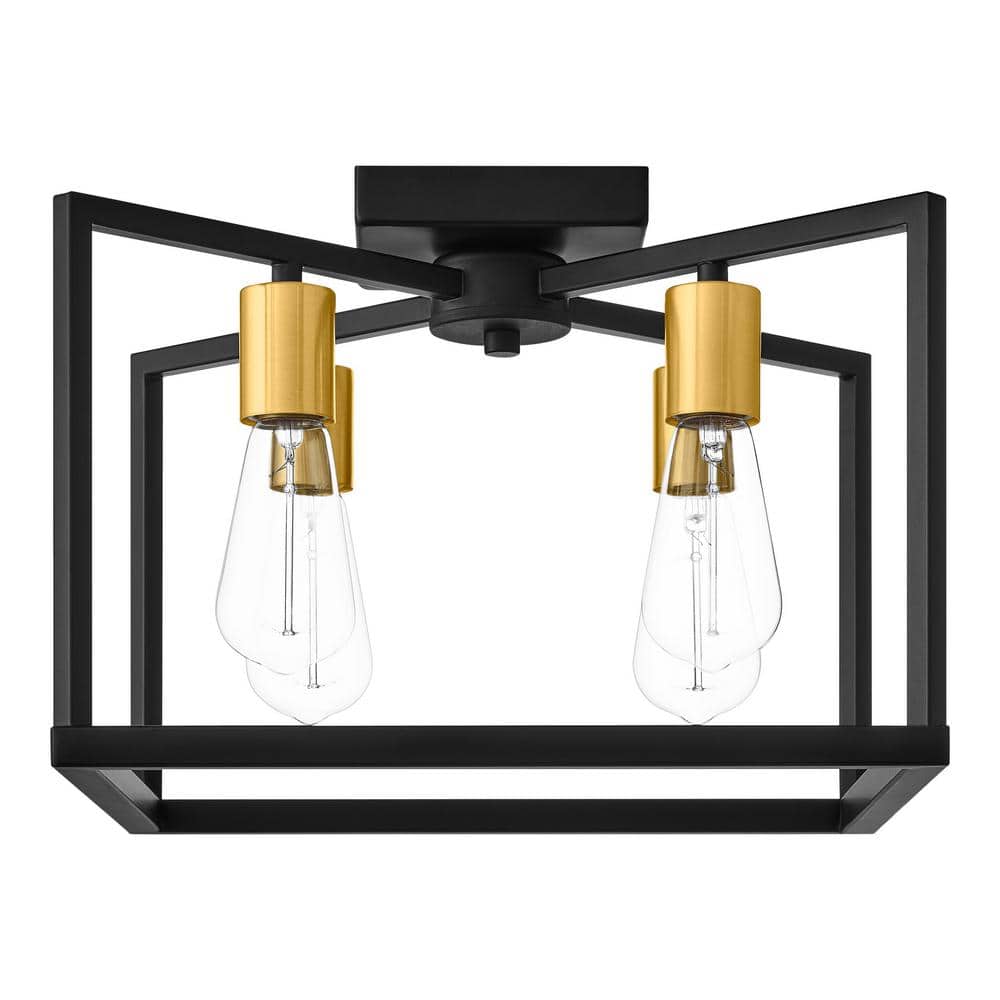 Timphaven 14 in. 4-Light Matte Black and Gold Flush Mount - Hercitys