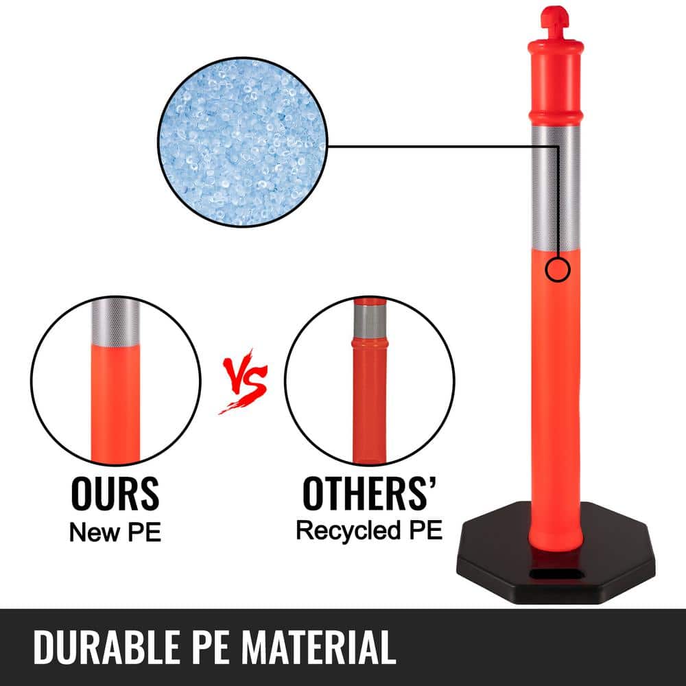 Traffic Cones Posts 3-Pieces 44 in. Height, Orange Delineator Cones with Rubber Base 10 in. Reflective Band - Hercitys