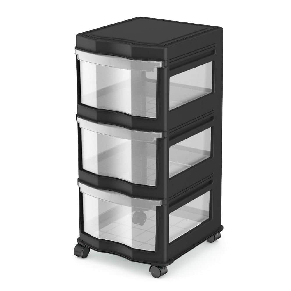 Life Story Classic 27.75 in. H x 13.2 in. W x 15.5 in. D 3 Shelf Storage Organizer Plastic Drawers Black (2-Pack) - Hercitys