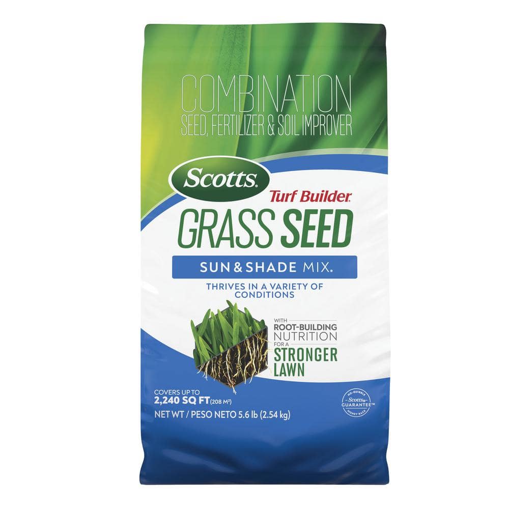 Turf Builder 5.6 lbs. Grass Seed Sun & Shade Mix with Fertilizer and Soil Improver Thrives in a Variety of Conditions - Hercitys