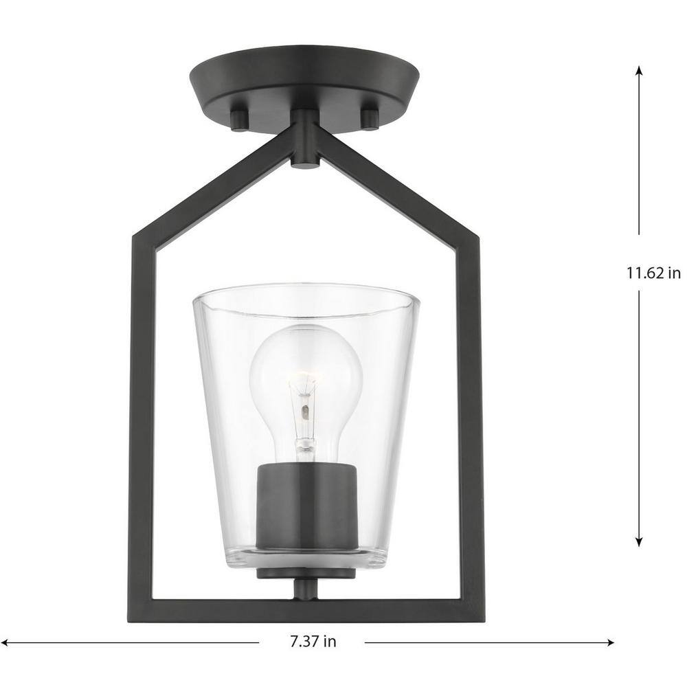Vertex Collection 7.37 in. One-Light Matte Black Clear Glass Contemporary Semi-Flush Mount with - Hercitys