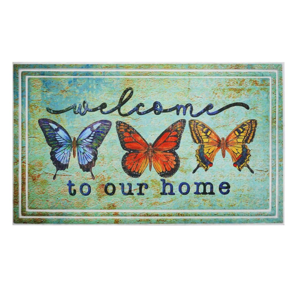 Butterfly Welcome Multi-Colored 18 in. x 30 in. Indoor/Outdoor Doormat - Hercitys