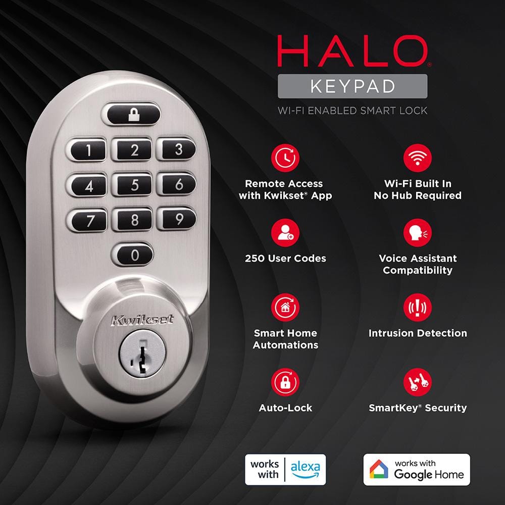HALO Satin Nickel Keypad WiFi Electronic Single-Cylinder Smart Lock Deadbolt featuring SmartKey Security - Hercitys