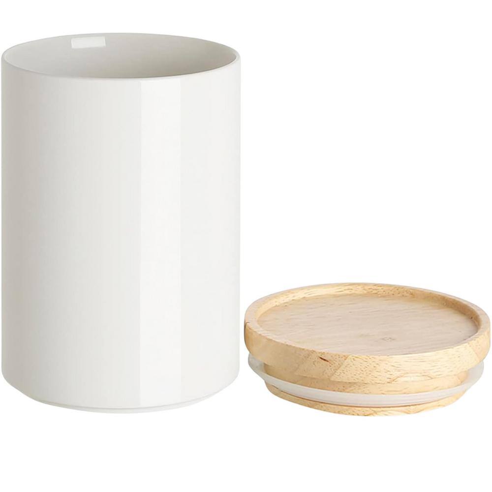 Kitchen Canisters Ceramic Food Storage Jar, Stackable Containers with Airtight Seal Wooden Lid for Serving Coffee Bean - Hercitys