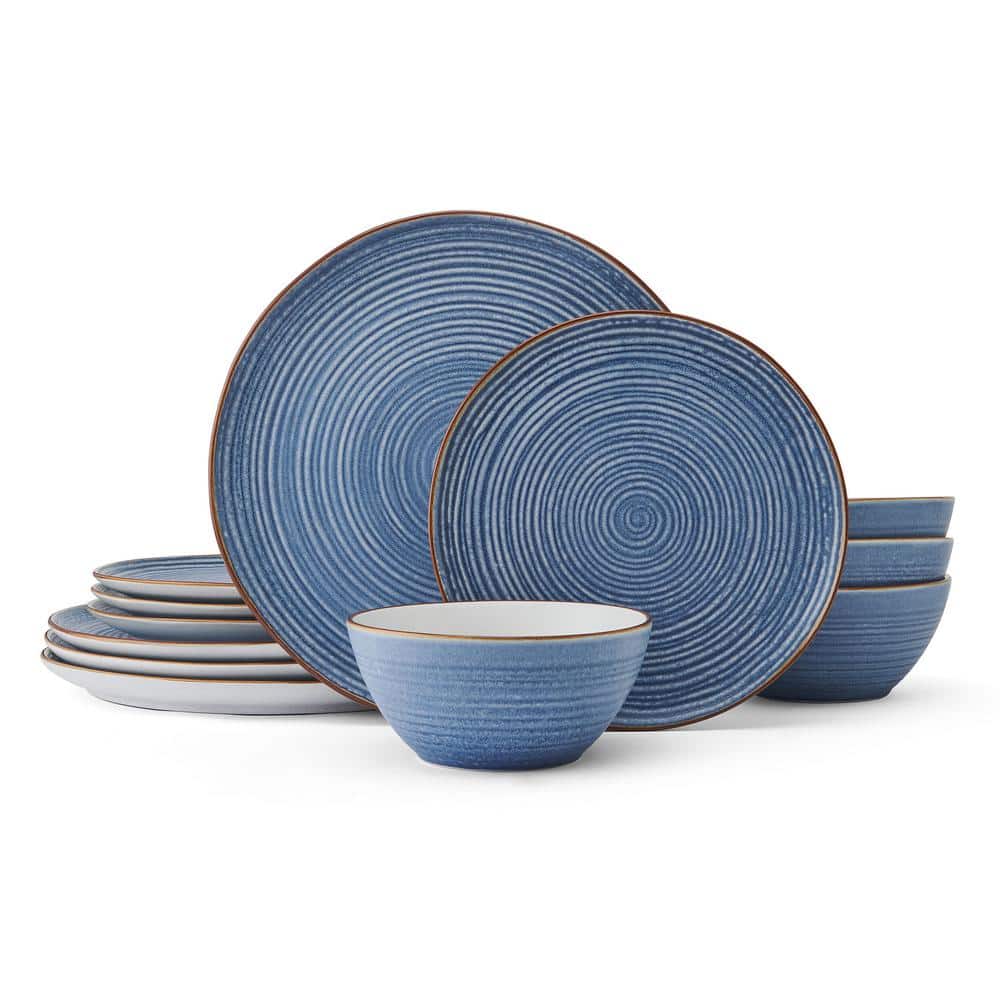 Rowan 12-pc Stoneware Dinnerware Set, Blue, Service for 4 - Hercitys