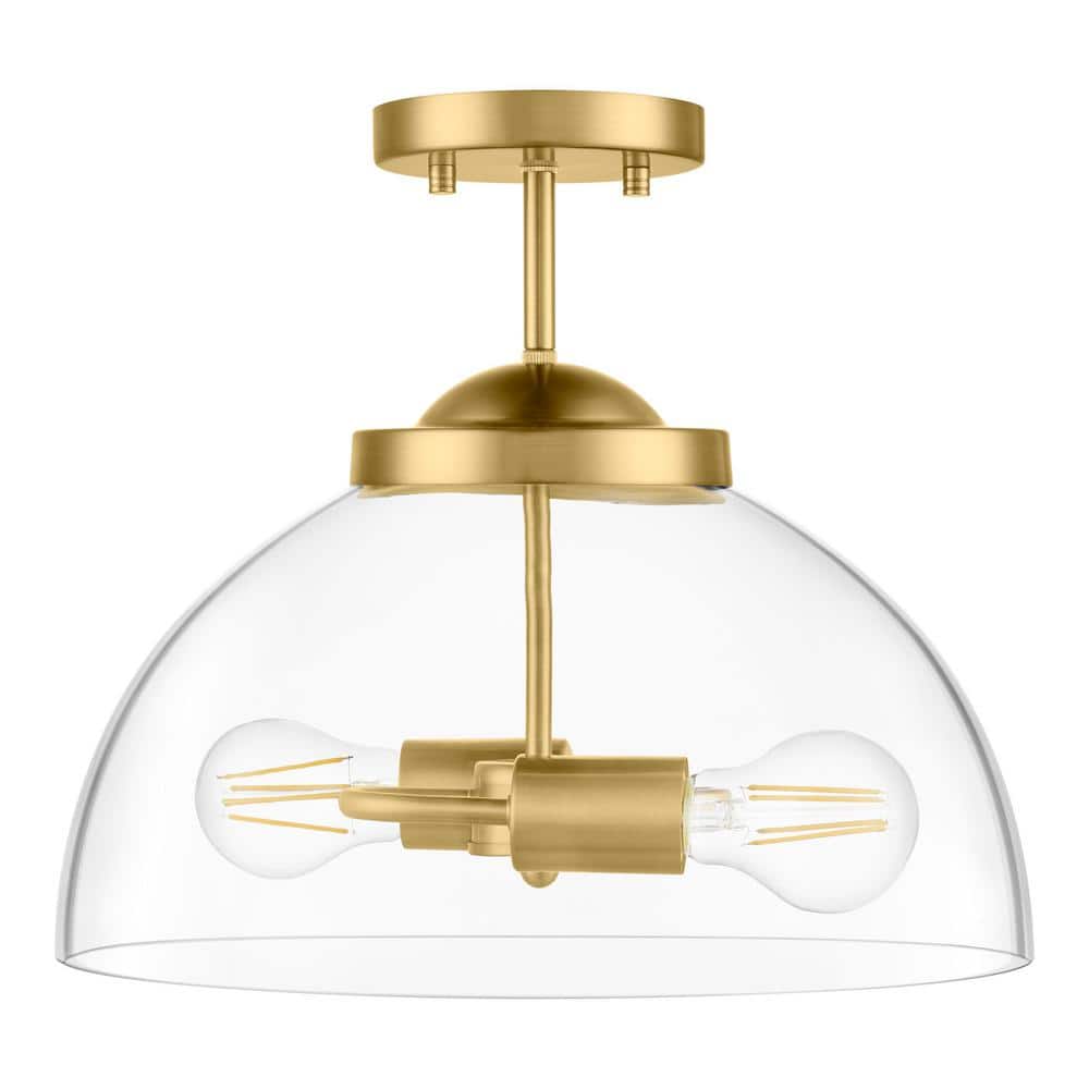 Lowry 14 in. 2-Light Brushed Gold Semi-Flush Mount - Hercitys