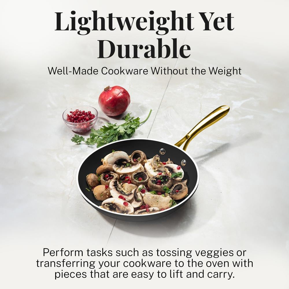 Natural Collection 15-Piece Aluminum Ultra Performance Ceramic Nonstick Cookware Set in Black with Gold Handles - Hercitys