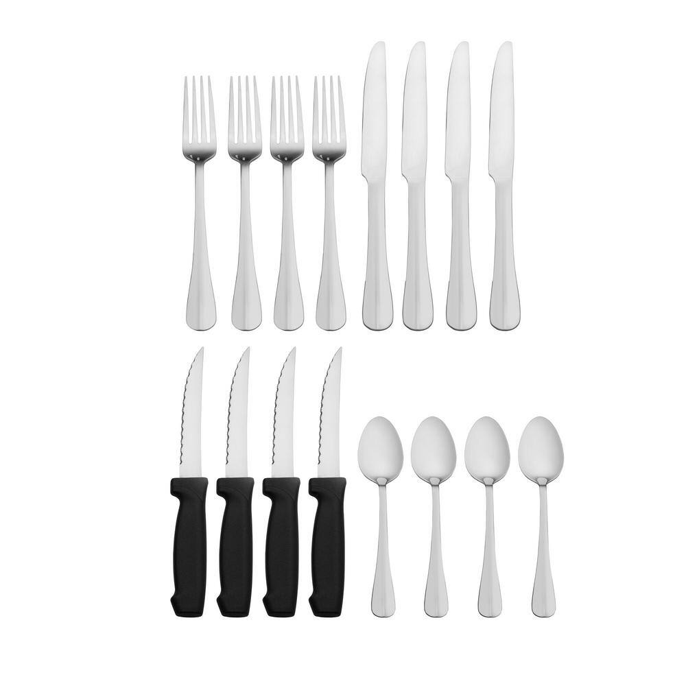 Simplicity 16-pc Flatware set w/Steak Knives, Service for 4, Stainless Steel - Hercitys