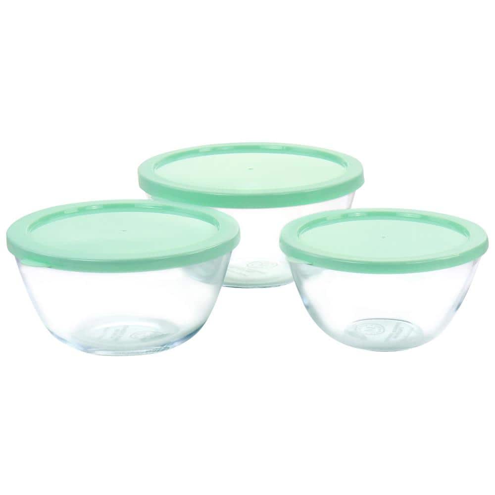 Martha Stewart 6 Piece Borosilicate Glass Prep Bowl Set with Plastic Lids in Mint - Hercitys