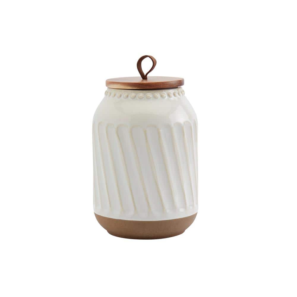 Ziggy 3-Piece Ceramic Canister Set with Acacia Wood Lids - Hercitys