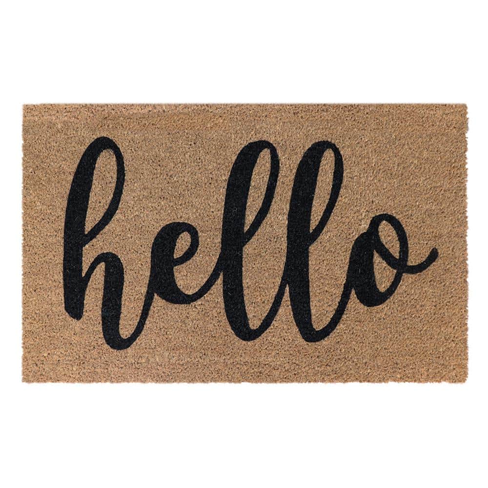 Welcome Hello Natural 18 in. x 30 in. Coir Non-Slip Indoor Outdoor Door Mat - Hercitys