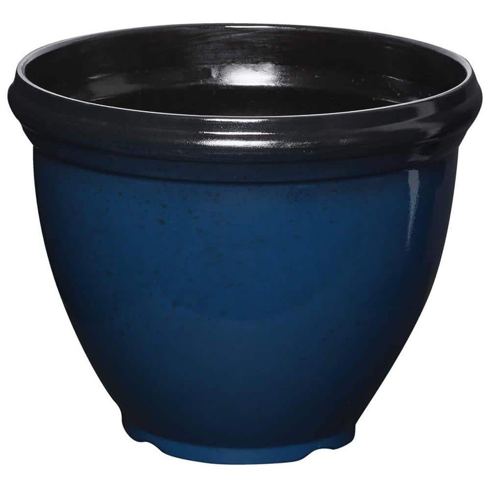 Heritage 12 in. L x 12 in. W x 9.61 in. H Monaco Blue Outdoor Resin Round Glossy Planter (3-Pack) - Hercitys