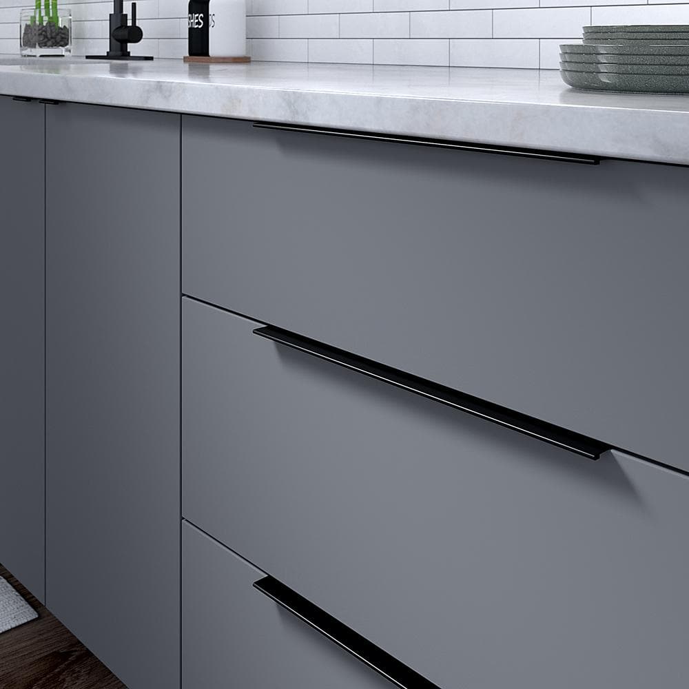 Lincoln Collection 7 9/16 in. (192 mm) Modern or 16 3/8 in. (416 mm) Modern Brushed Black Cabinet Egde Pull - Hercitys