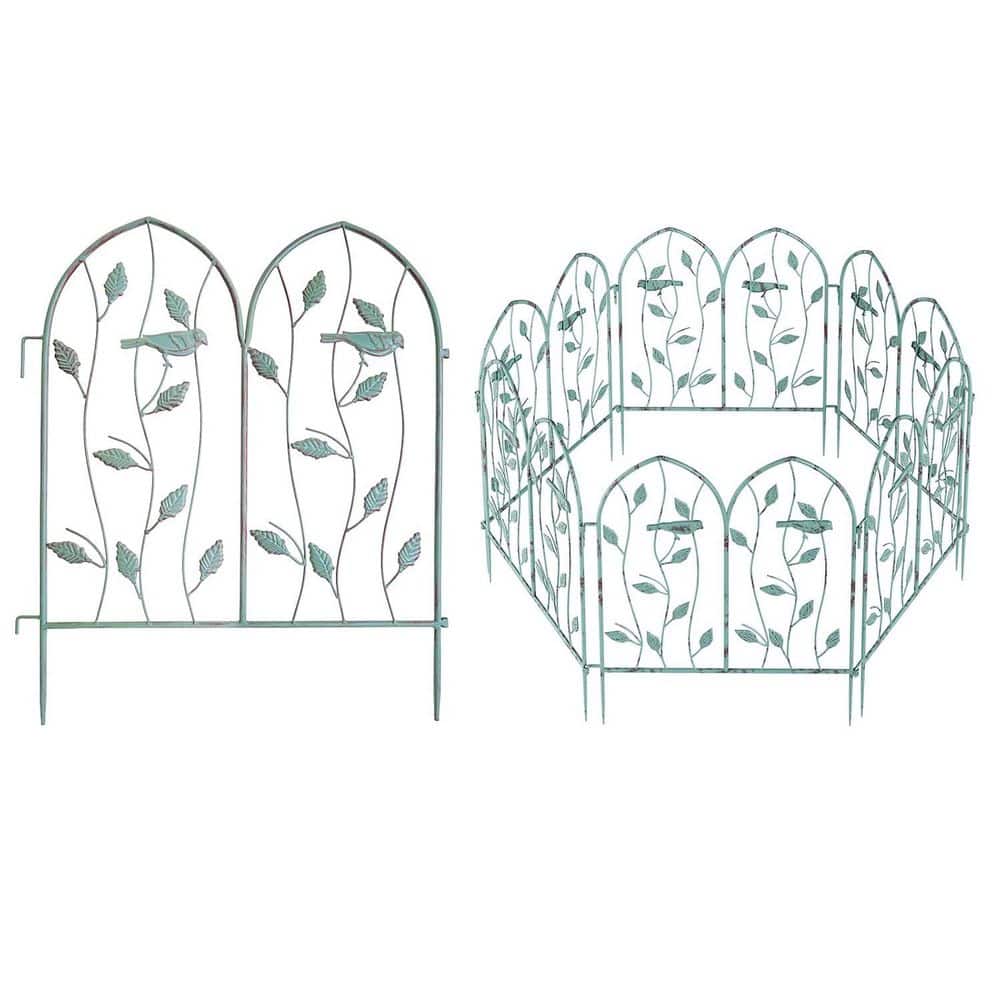 Vintage 24 in. Arched Metal Garden Fence Panels 6 Pack Decorative Iron Picket Border for Yard Flower Bed - Hercitys