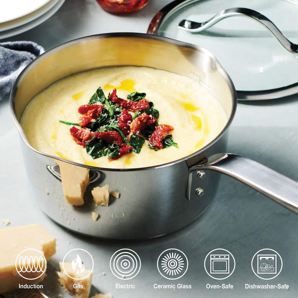 Tempo 3 qt. Tri-Ply Base Stainless Steel Covered Saucepan - Hercitys