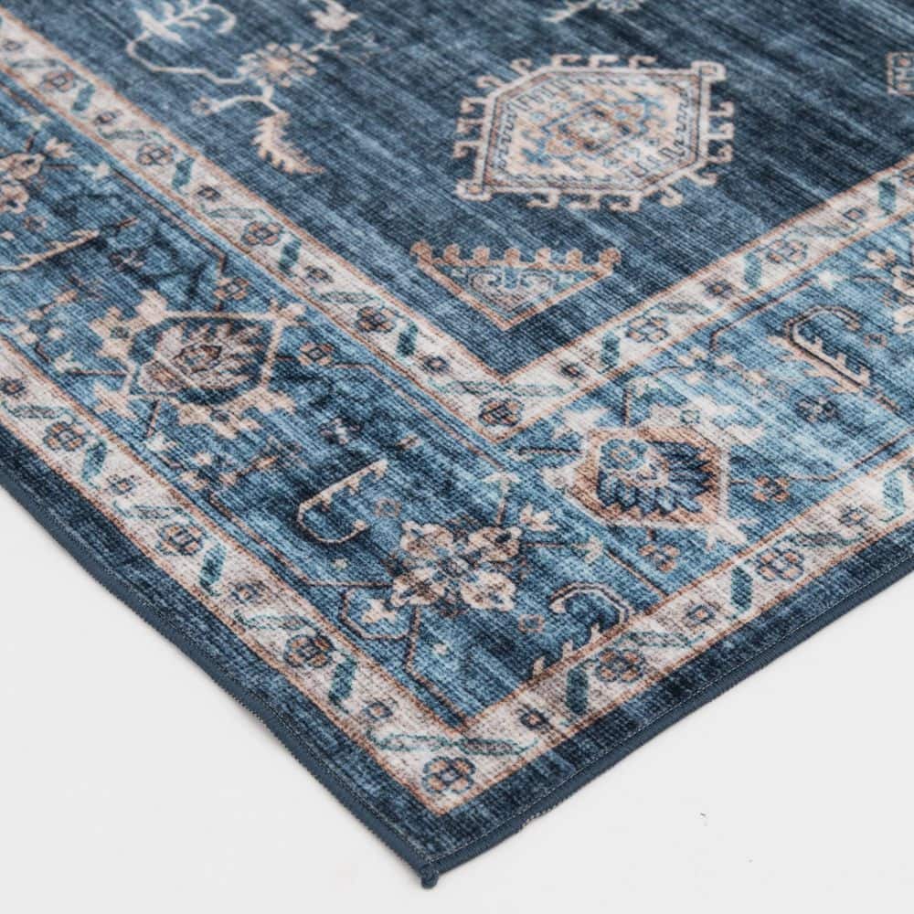 Wipe Up Areyn Blue Washable 5 ft. x 7 ft. Oriental Polyester Indoor Area Rug - Hercitys