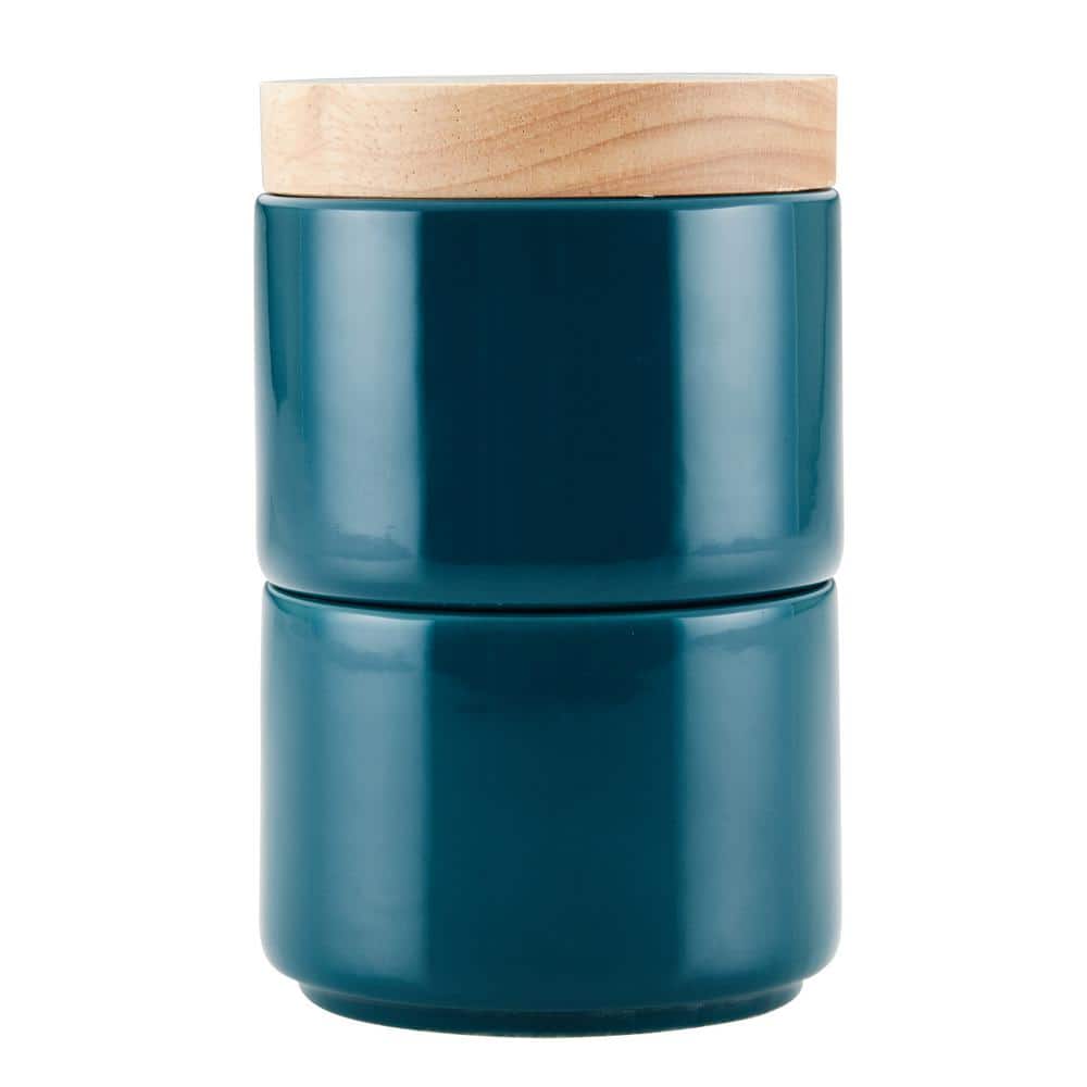 Ceramic Stacking Spice Box Set with Lid, 2-Piece, Teal - Hercitys