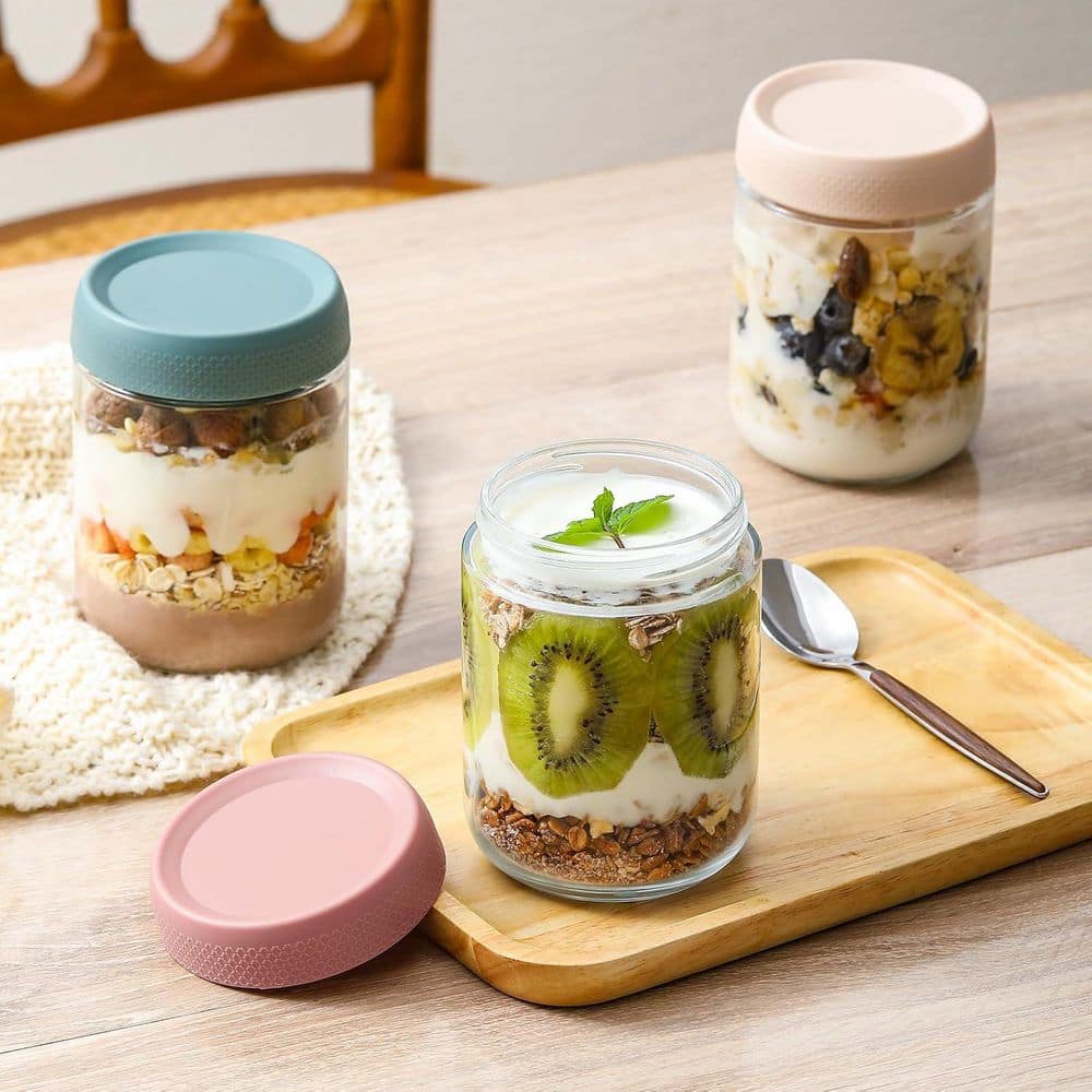6 pack 16 oz. Overnight Oats Containers with Lids, Glass jars with Airtight Lids for Snacks, Spice and Sugar, Multicolor - Hercitys