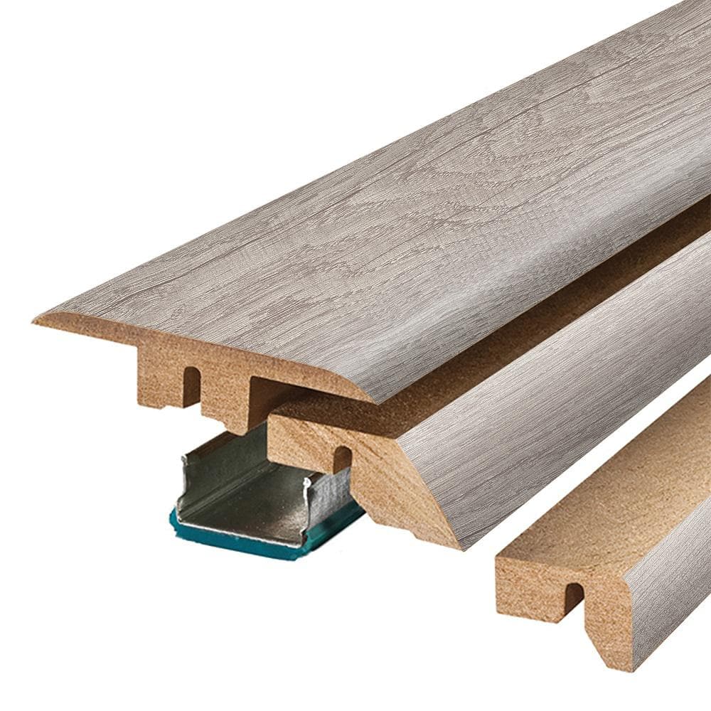 Silver 0.75 in. T x 2.37 in. W x 78.7 in. L Textured Wood Look Laminate Moulding/Trim 4 in 1 Molding - Hercitys