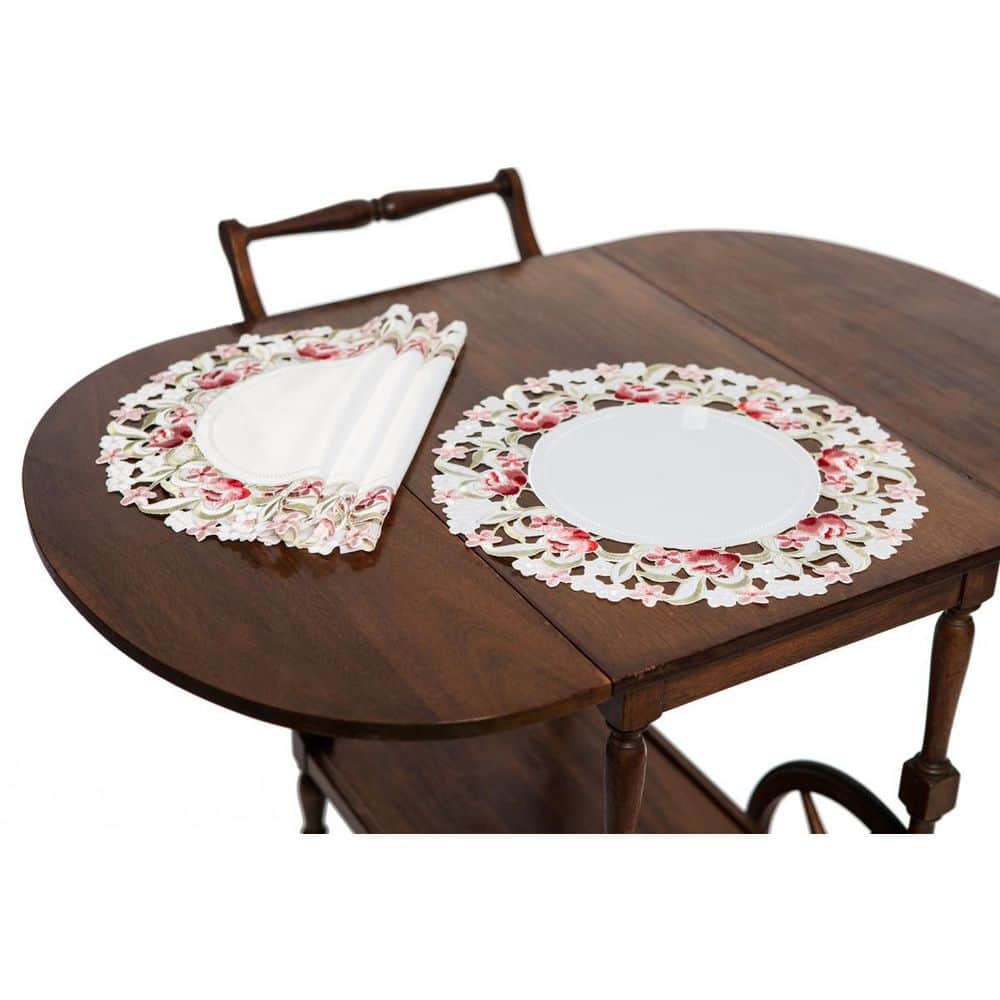 Lush Rosette 16 in. Embroidered Cutwork Round Placemats (Set of 4) - Hercitys