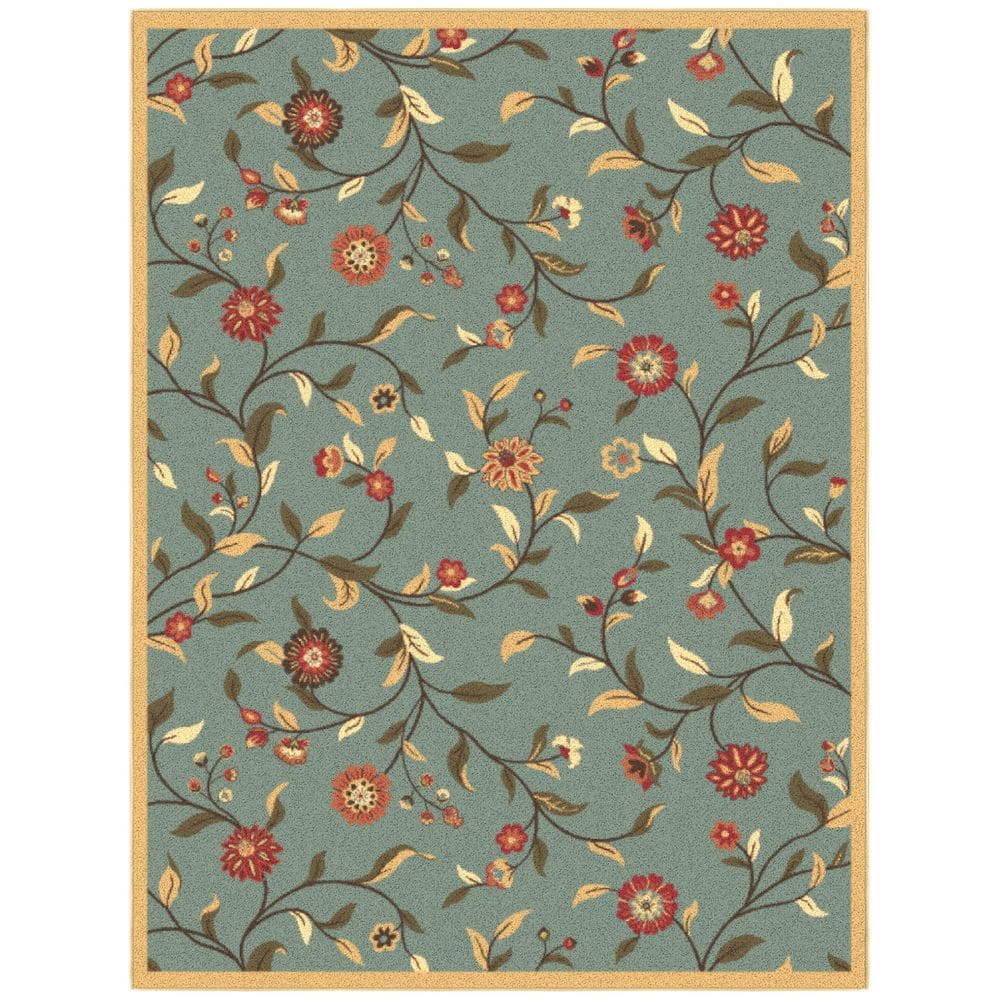 Basics Collection Non-Slip Rubberback Floral Leaves 5×7 Indoor Area Rug, 5 ft. x 6 ft. 6 in., Seafoam Green - Hercitys