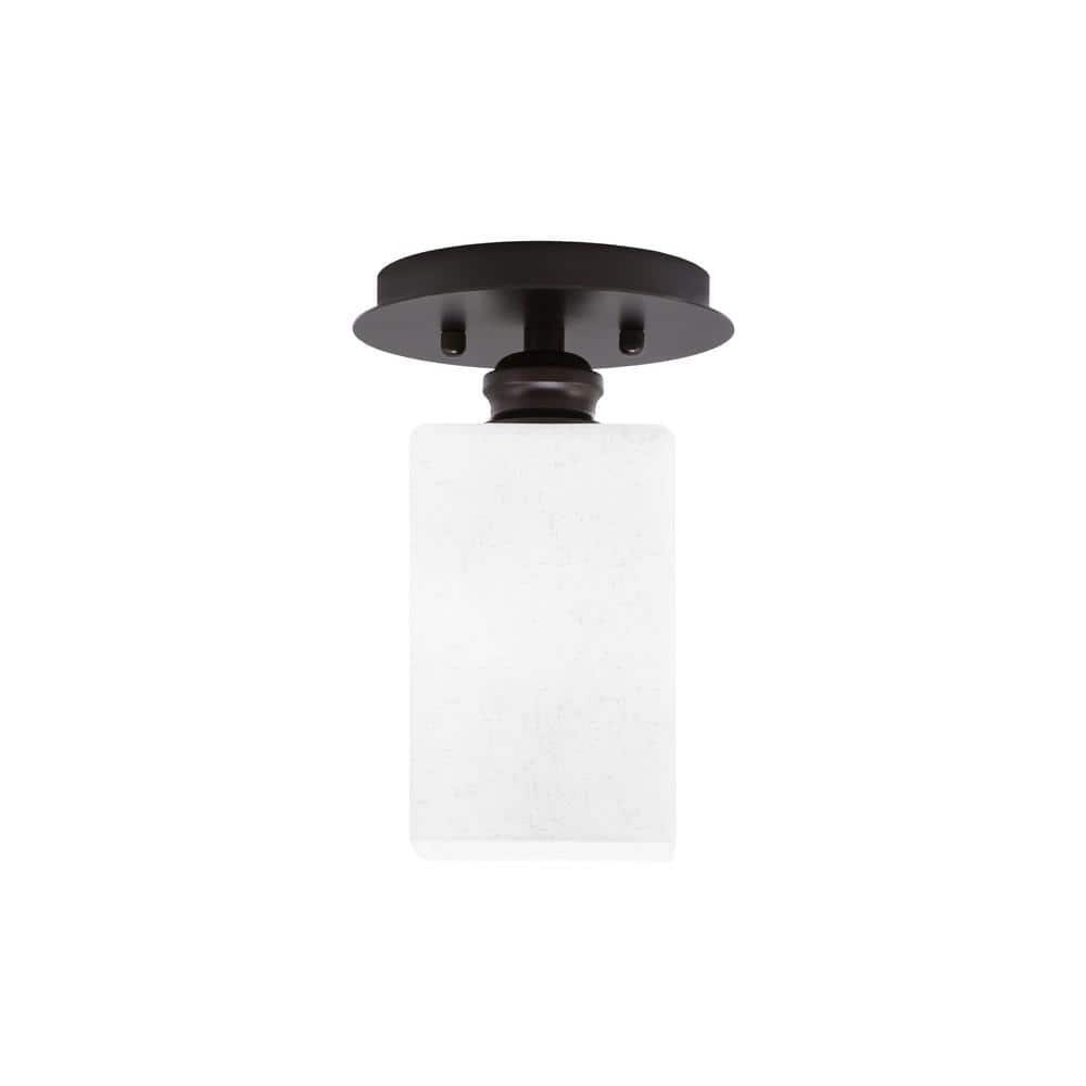 Albany 1-Light 6 in. Espresso Semi-Flush with Square White Muslin Glass Shade - Hercitys