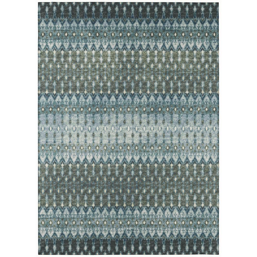 Bravado Blue 5 ft. x 7 ft. 6 in. Geometric Indoor/Outdoor Washable Area Rug - Hercitys