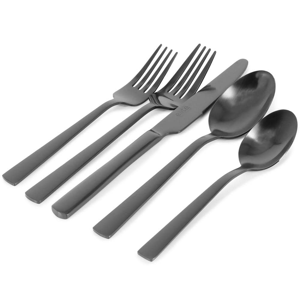 Earlston 20 Piece Stainless Steel Flatware Set in Black - Hercitys