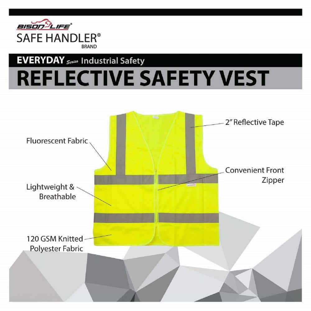 Yellow, Reflective Safety Vest, Zipper Closure, Extra Large, 10 Pcs - Hercitys