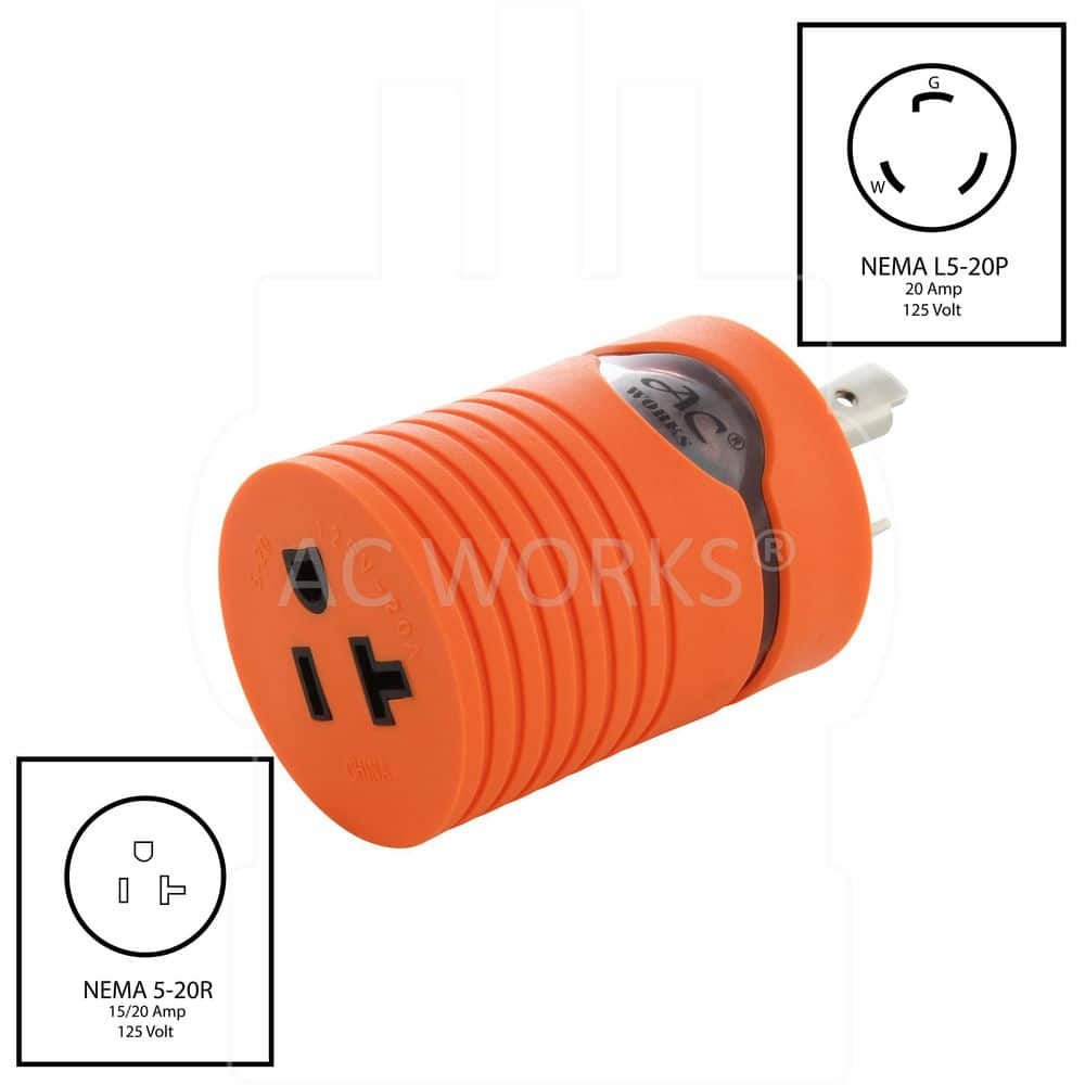 Adapter 20A 125V L5-20P Male Plug To 5-15/20R 15/20A T-blade Female Connector - Hercitys