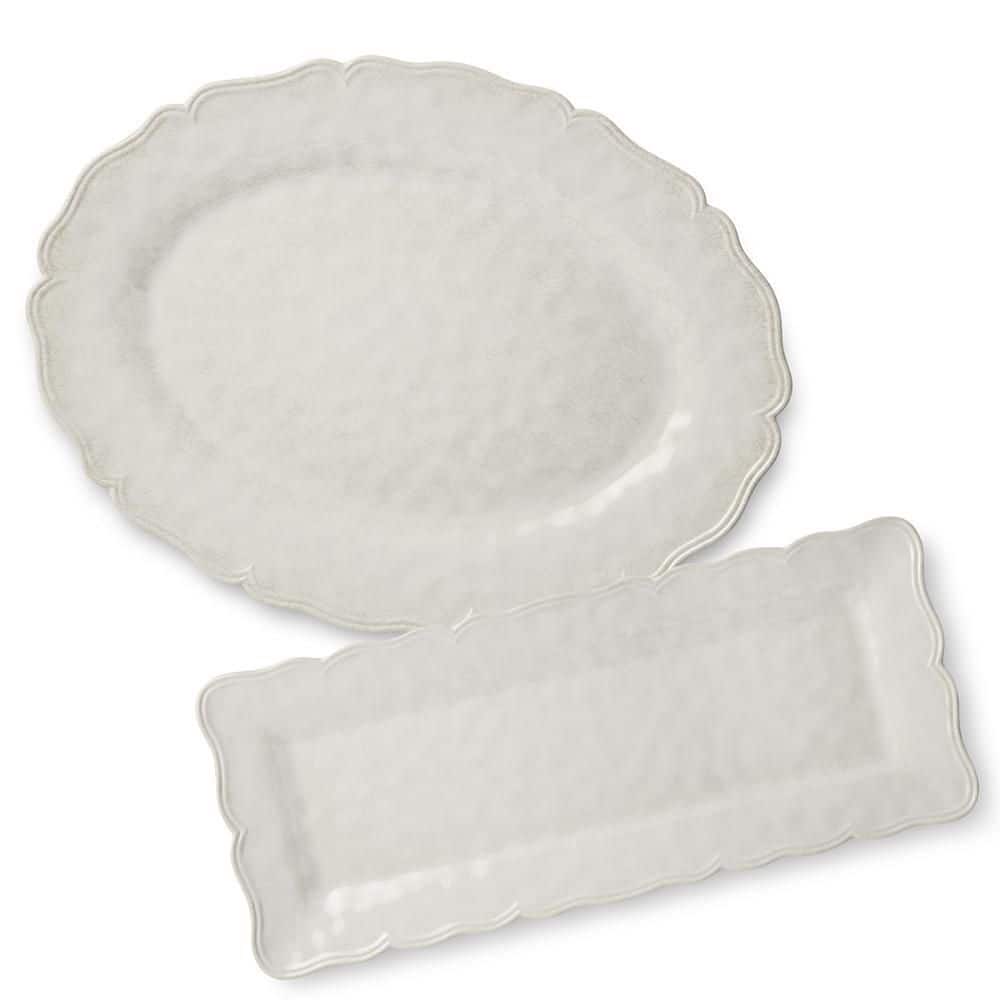 Isabella 14 in. White Melamine 2-Piece Platter Set - Hercitys