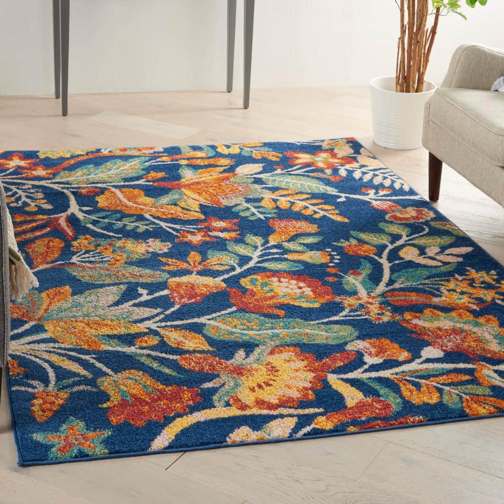 Allur Navy Multicolor 5 ft. x 7 ft. Floral Contemporary Area Rug - Hercitys