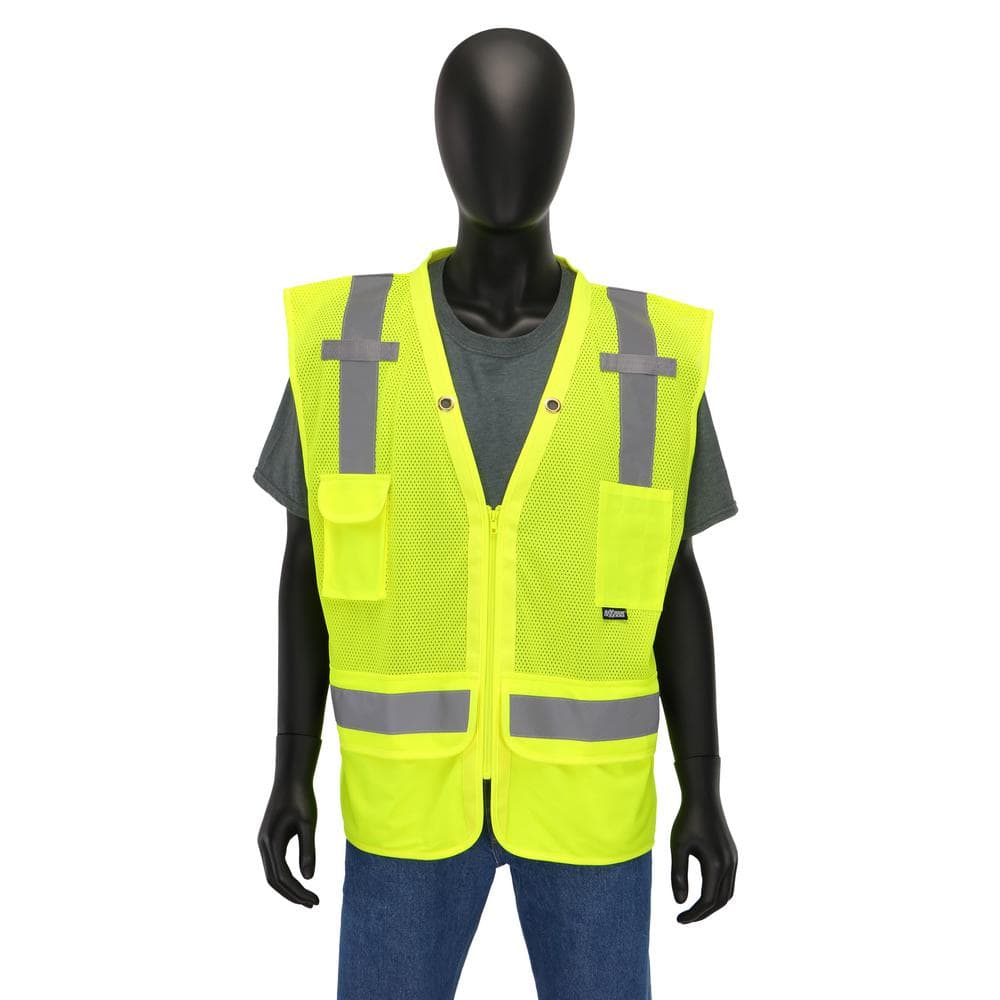 High Visibility Yellow Polyester Mesh Surveyor’s Vest with Reflective Tape and Plan Pocket - Hercitys