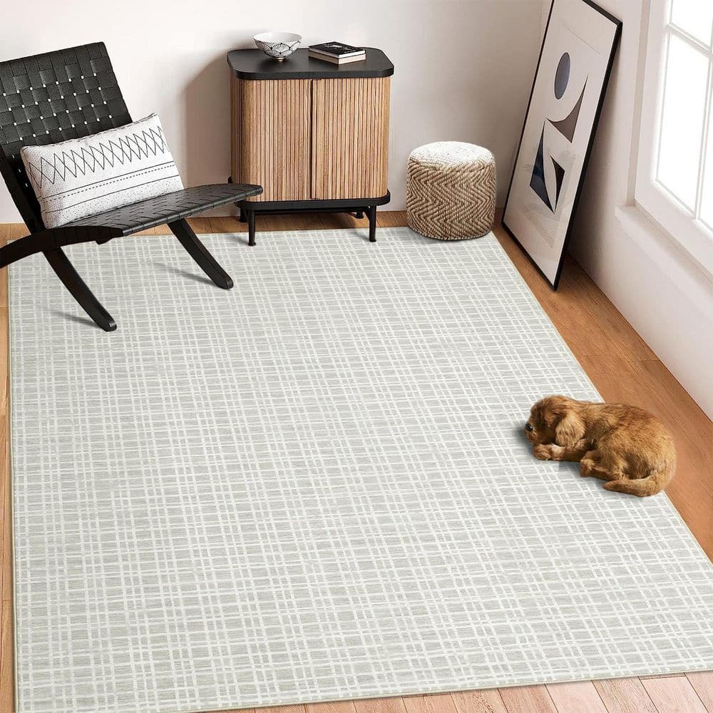 Modern Green, 5 ft. x 7 ft. Geometric Indoor Non-Slip Carpet Machine Washable Carpet Low Pile Foldable Carpet Area Rug - Hercitys