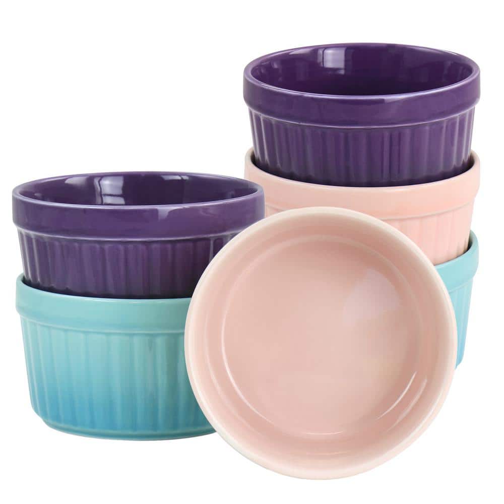Thornburg 6-Piece 12 oz. Round Stoneware Ramekin Set in Pastel Assorted Colors - Hercitys