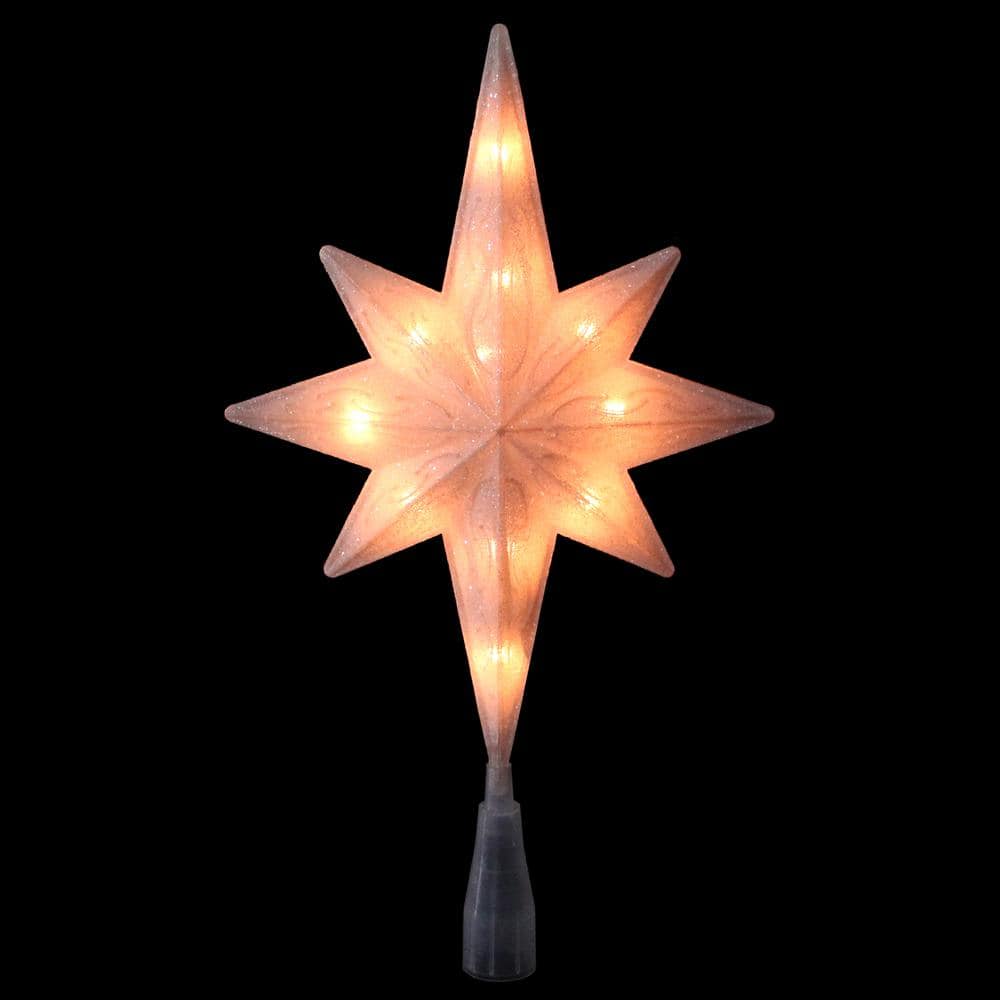 Frosted Bethlehem Star with Gold Scrolling Christmas Tree Topper in Clear Lights - Hercitys