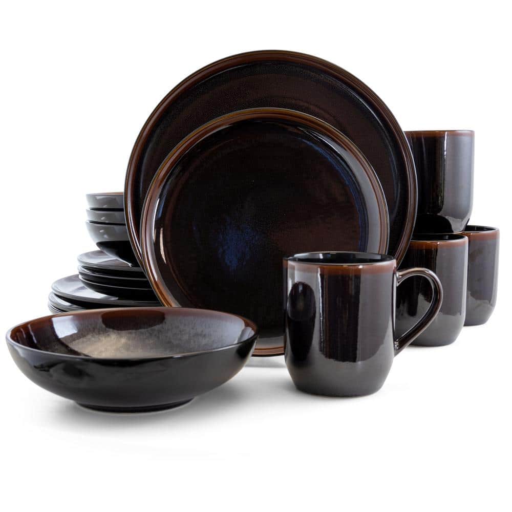 Midnight Beach 16-Piece Modern Metallic Black Stoneware Dinnerware Set (Service for 4) - Hercitys
