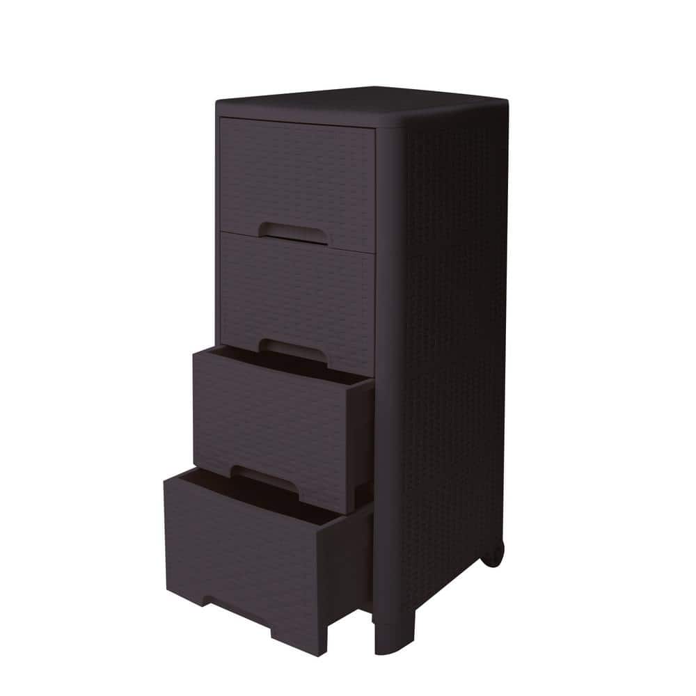 Rattan Style 4 Drawer Unit in Brown - Hercitys