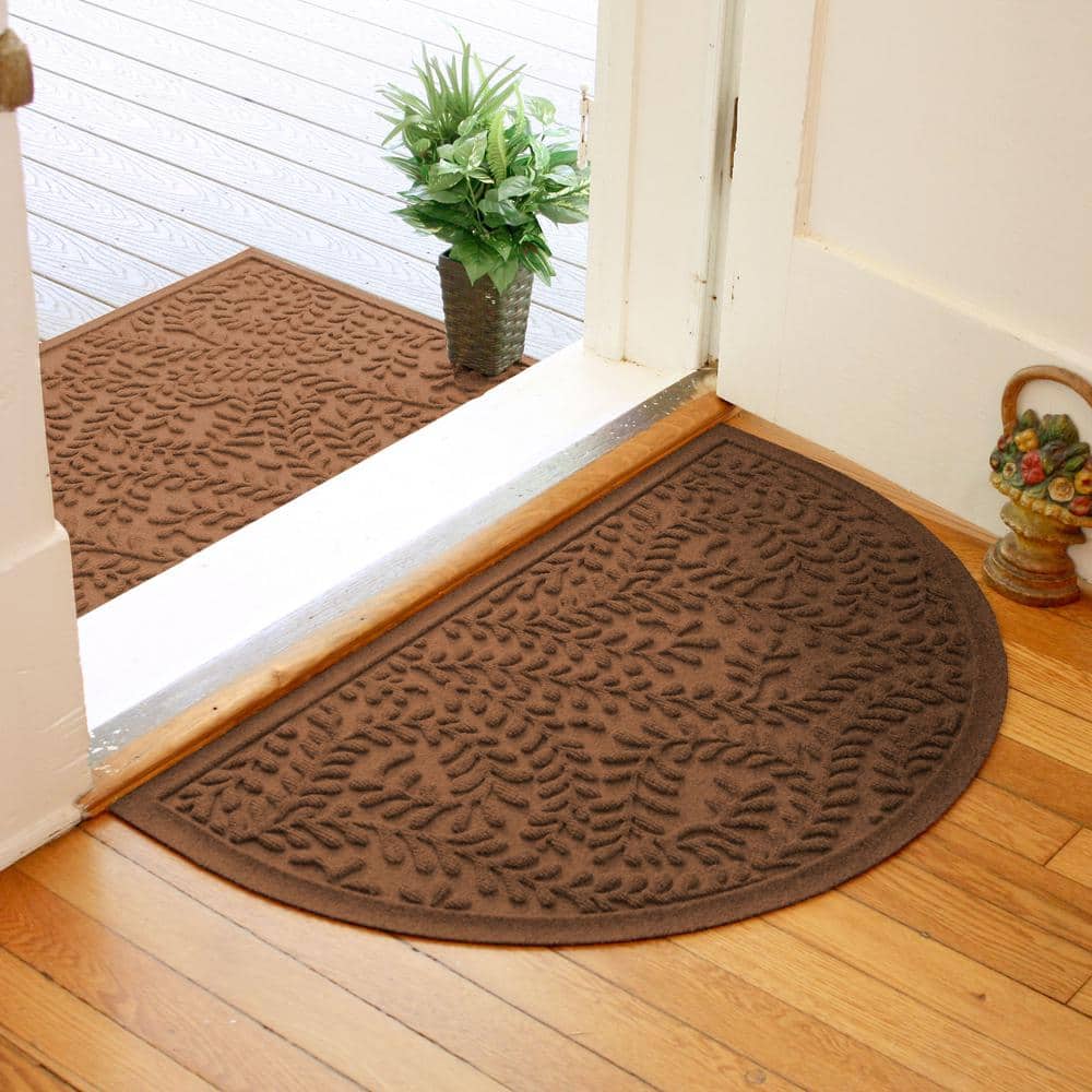 Waterhog Boxwood Dark Brown 24 in. x 39 in. Half Round PET Polyester Indoor Outdoor Doormat - Hercitys