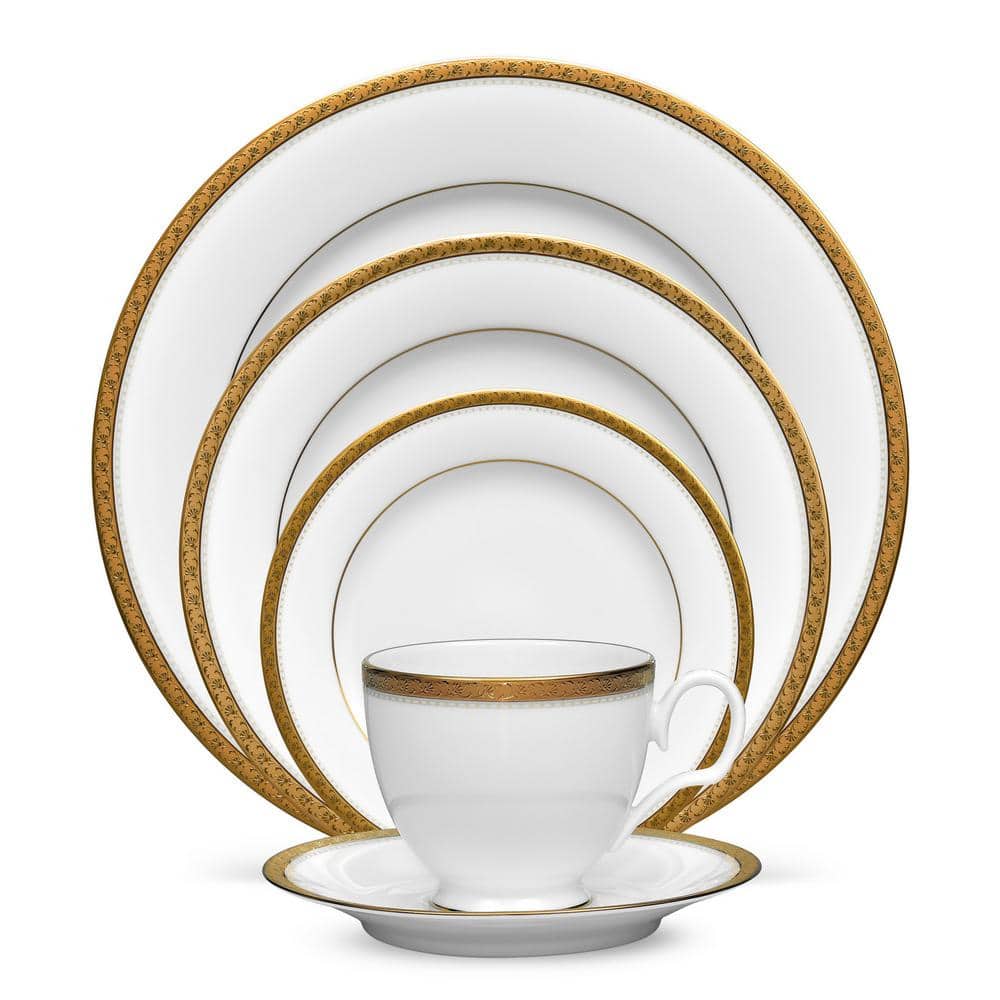 Charlotta Gold 5-Piece (Gold) Porcelain Place Setting, Service for 1 - Hercitys