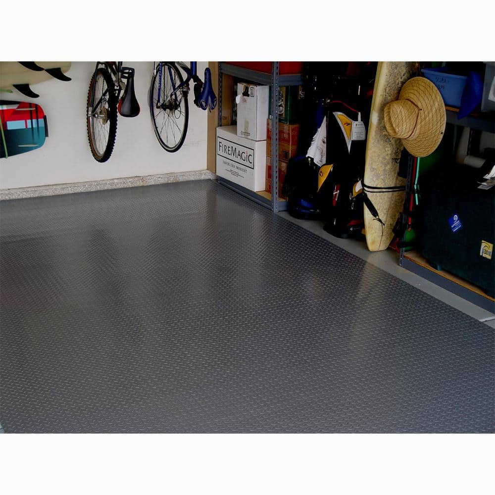 Textured Slip Resistant Diamond Plate 5 ft. x 7.5 ft. Charcoal Vinyl Garage Floor Golf Cart Mat, 23-Sizes Available - Hercitys