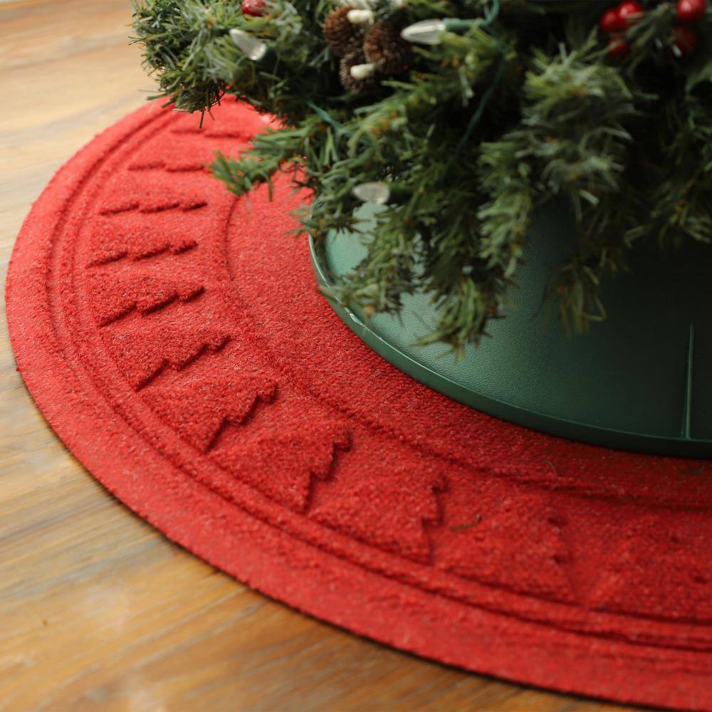 Waterhog Pine 35 in. Round PET Polyester Indoor Outdoor Tree Skirt Solid Red - Hercitys
